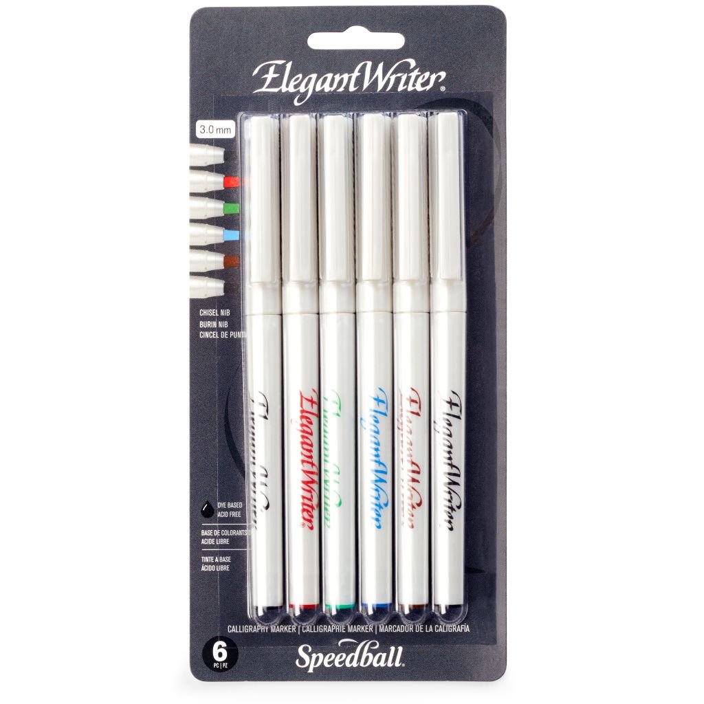 Speedball Elegant Writer - Dye Based Calligraphy Marker - Broad 3.0 MM Chisel Tip - Set of 6 Marker