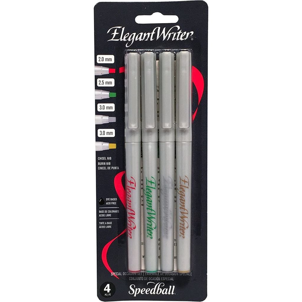 Speedball Elegant Writer - Dye Based Calligraphy Marker - Chisel Tip - Special Occasion Set of 4 Marker