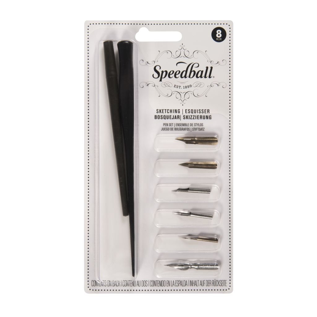 Speedball Nib & Pen Holder Set - Sketching Pen Set - 6 Nibs + Standard & Crowquill Holder