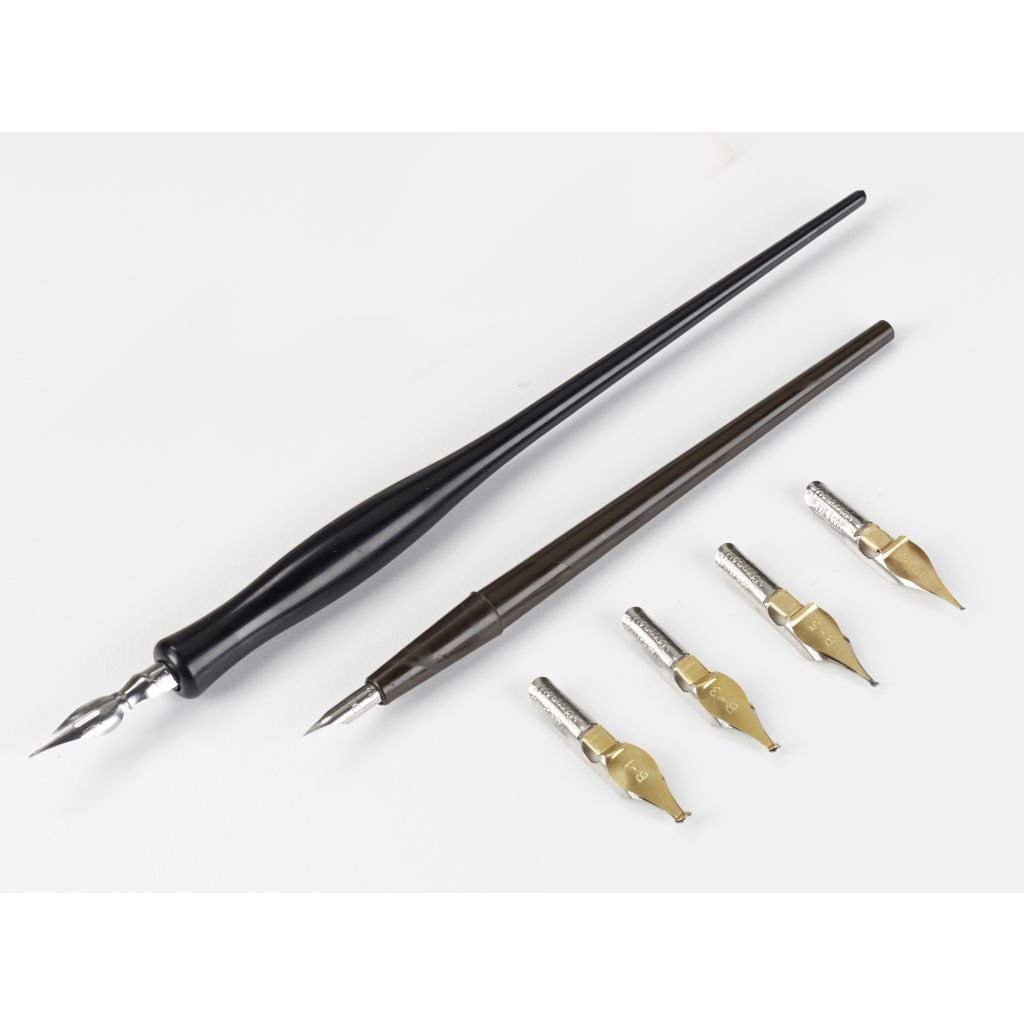 Speedball Nib & Pen Holder Set - Cartooning Pen Set - 6 Nibs + Standard & Crowquill Holder