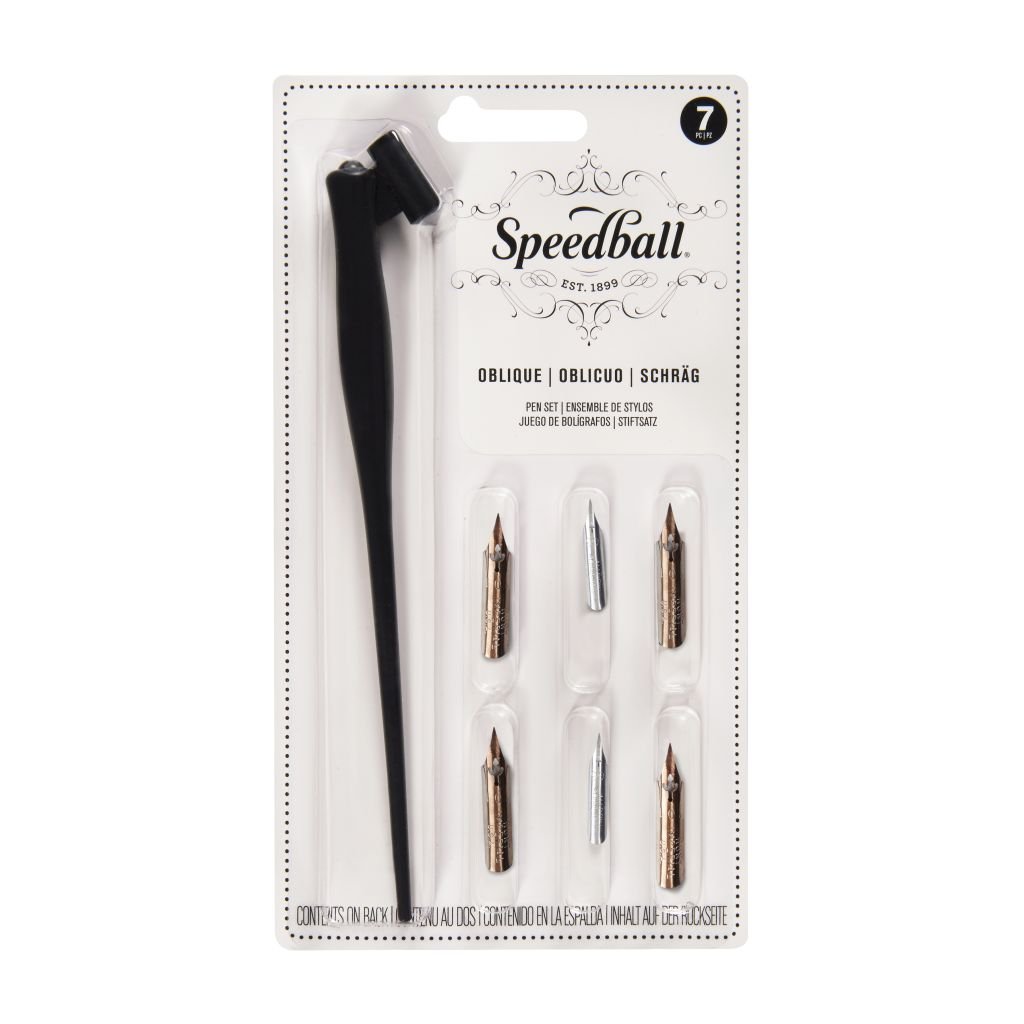 Speedball Nib & Pen Holder Set - Oblique Pen Set - 4 Nibs + Oblique Holder