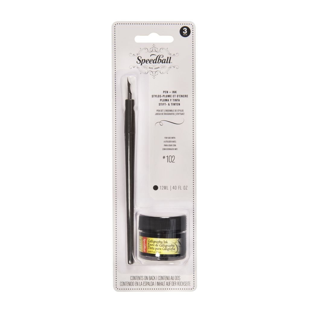 Speedball Pen + Ink Set - Super Black + 102 Crow Quill Nib and Holder