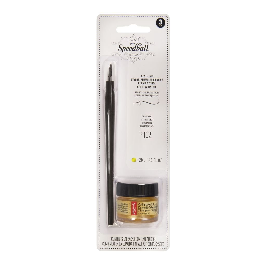 Speedball Pen + Ink Set - Gold + 102 Crow Quill Nib and Holder