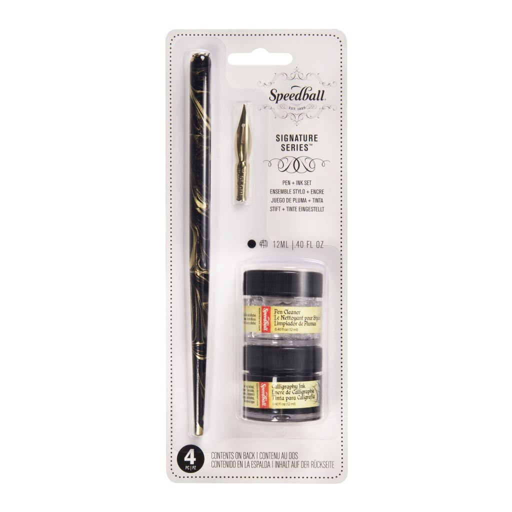 Speedball Signature Series Set - Gold Marbel Holder + Super Black + Pen Cleaner