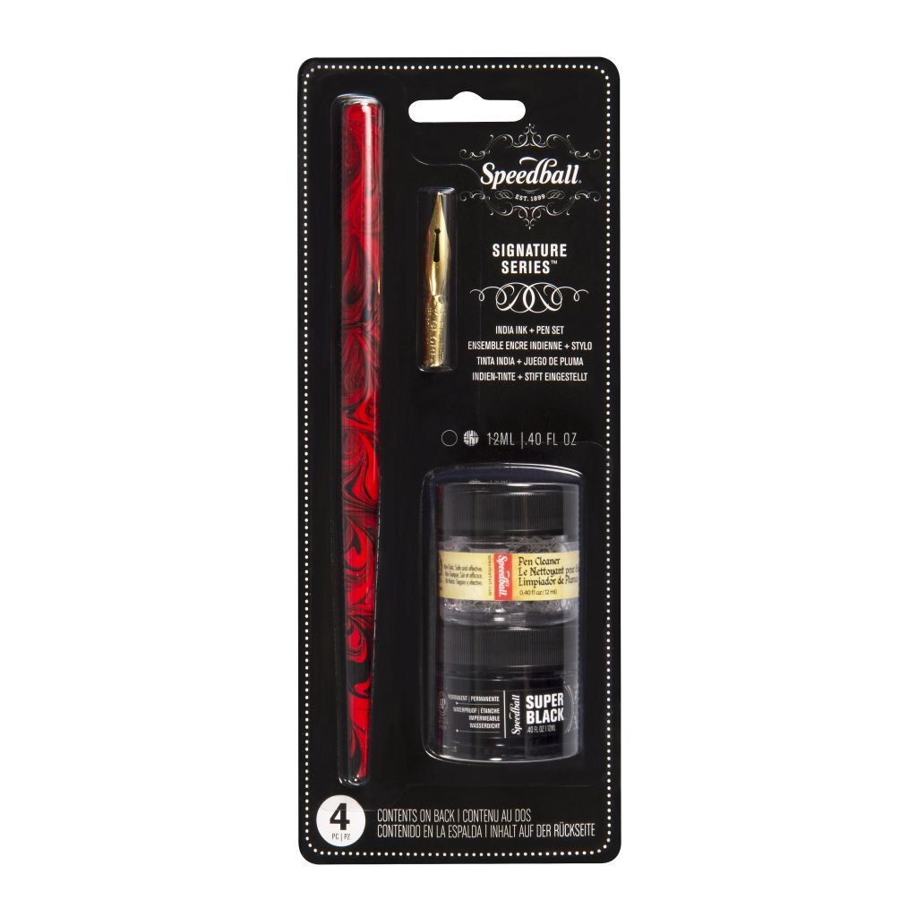 Speedball Signature Series Set - Red Marbel Holder + Super Black + Pen Cleaner