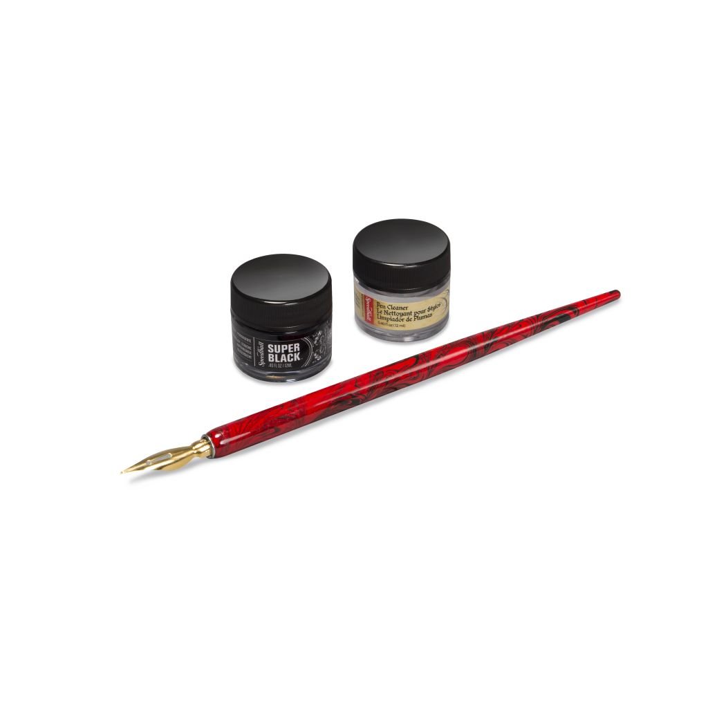 Speedball Signature Series Set - Red Marbel Holder + Super Black + Pen Cleaner