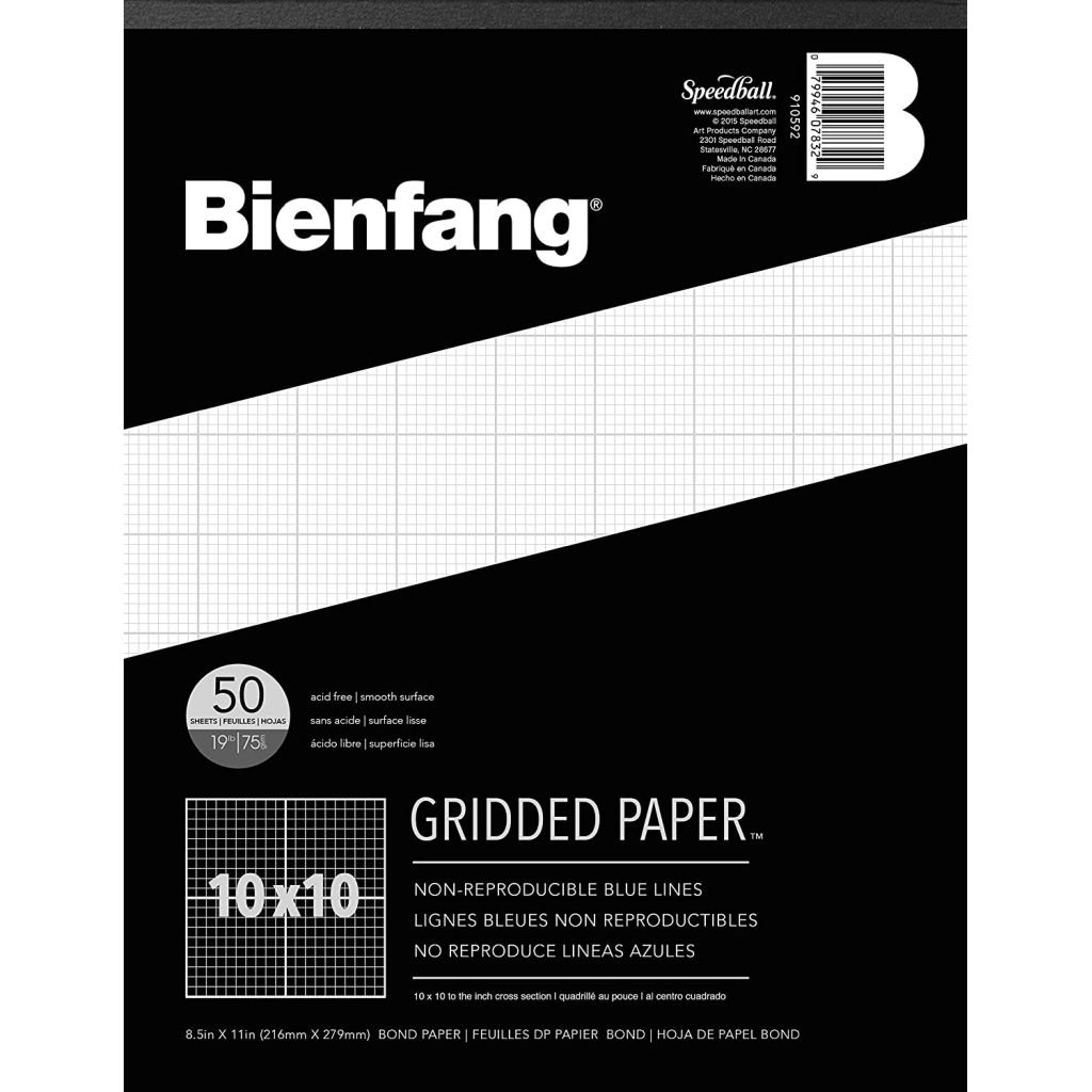 Speedball Bienfang Designer Grid (10 x 10) Paper - Smooth 75 GSM - 21.59 cm x 27.94 cm or 8.5