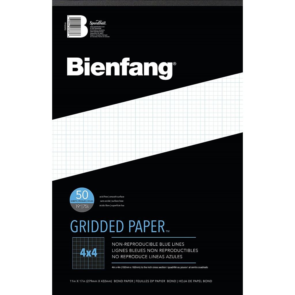 Speedball Bienfang Designer Grid (4 x 4) Paper - Smooth 75 GSM - 27.94 cm x 43.18 cm or 11
