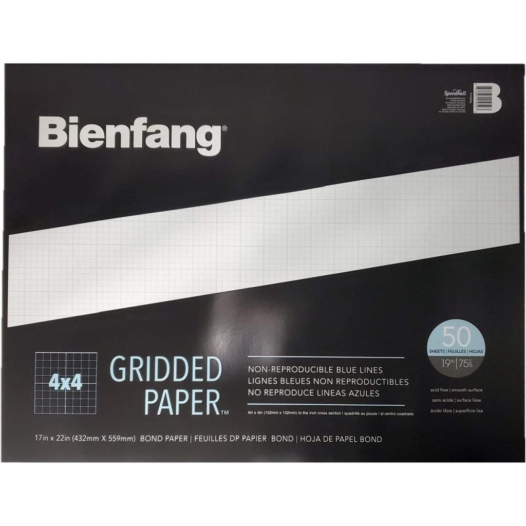 Speedball Bienfang Designer Grid (4 x 4) Paper - Smooth 75 GSM - 43.18 cm x 55.8 cm or 17