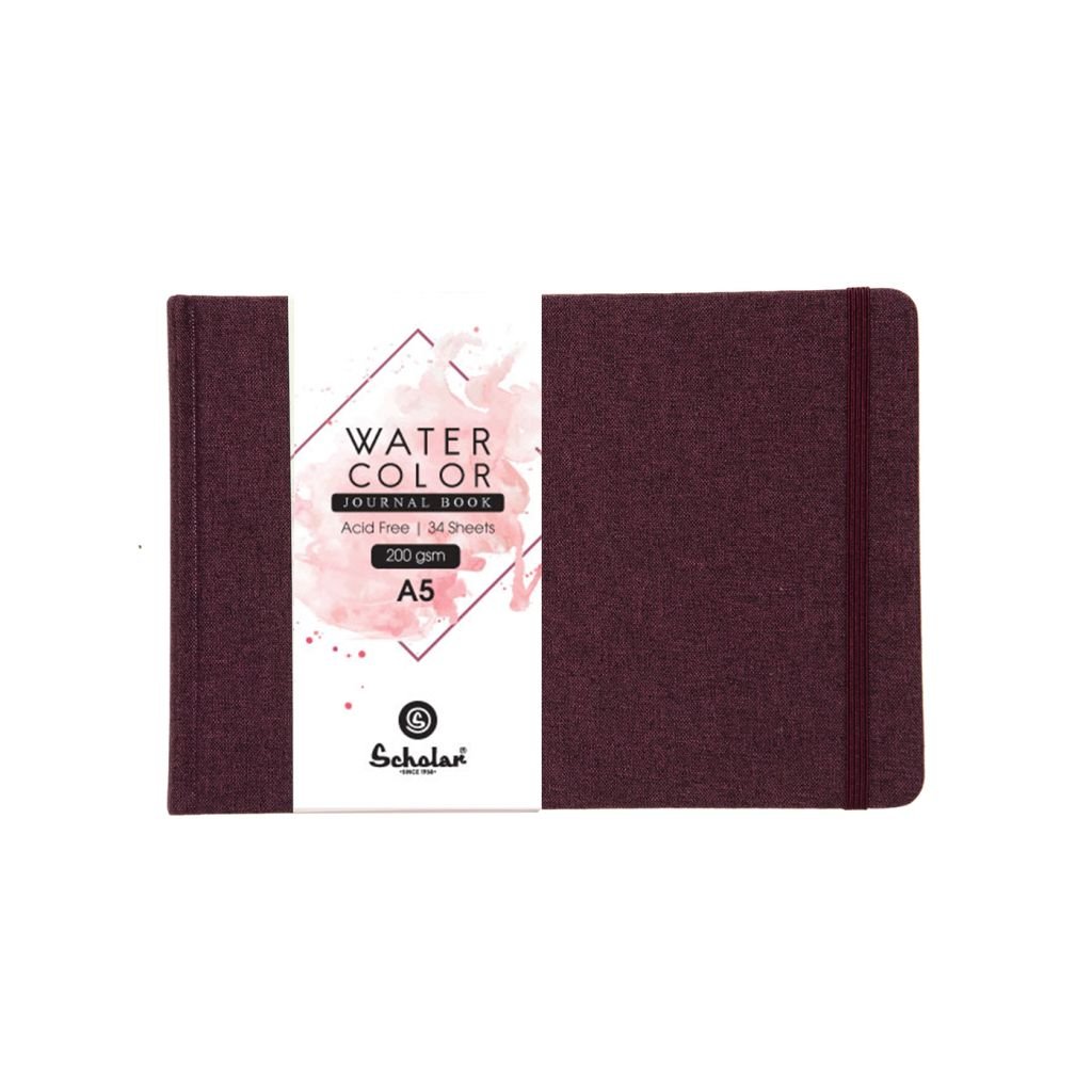 Scholar Artists' Watercolour Journal - A5 (14.8 cm x 21 cm or 5.8 in x 8.3 in) Natural White Cold Press 300 GSM, Burgundy Travel Journal of 28 Sheets