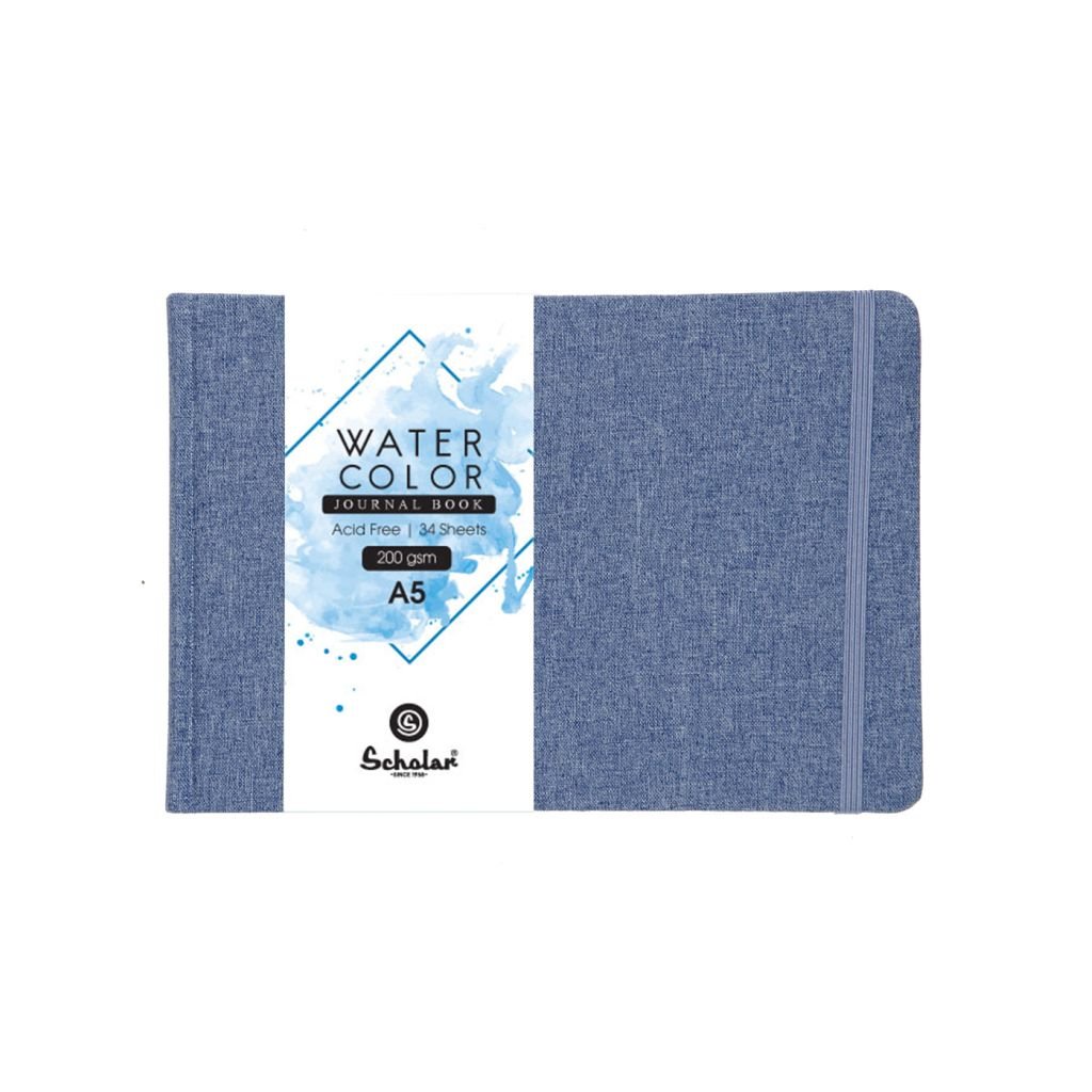 Scholar Artists' Watercolour Journal - A5 (14.8 cm x 21 cm or 5.8 in x 8.3 in) Natural White Cold Press 300 GSM, Blue Travel Journal of 28 Sheets