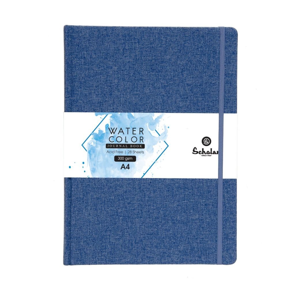 Scholar Artists' Watercolour Journal - A4 (29.7 cm x 21 cm or 8.3 in x 11.7 in) Natural White Cold Press 300 GSM, Blue Travel Journal of 28 Sheets