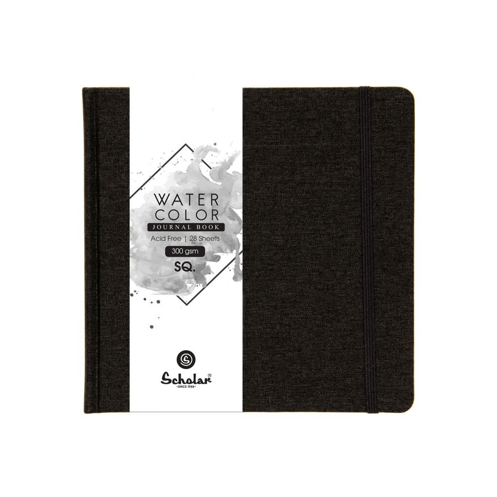 Scholar Artists' Watercolour Journal - Square (19.5 cm x 19.5 cm or 7.68 in x 7.68 in) Natural White Cold Press 300 GSM, Black Travel Journal of 28 Sheets