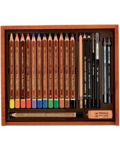 Koh-I-Noor Trio Aquarelle Artist's Coloured Pencils Art Set of 21 Pieces in Wooden Box