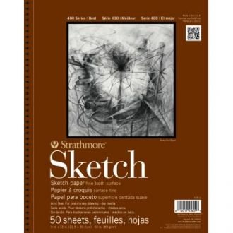Strathmore 400 Series Sketch 9''x12'' White Fine Tooth 89 GSM Paper, Long-Side Micro-perforated Album of 50 Sheets