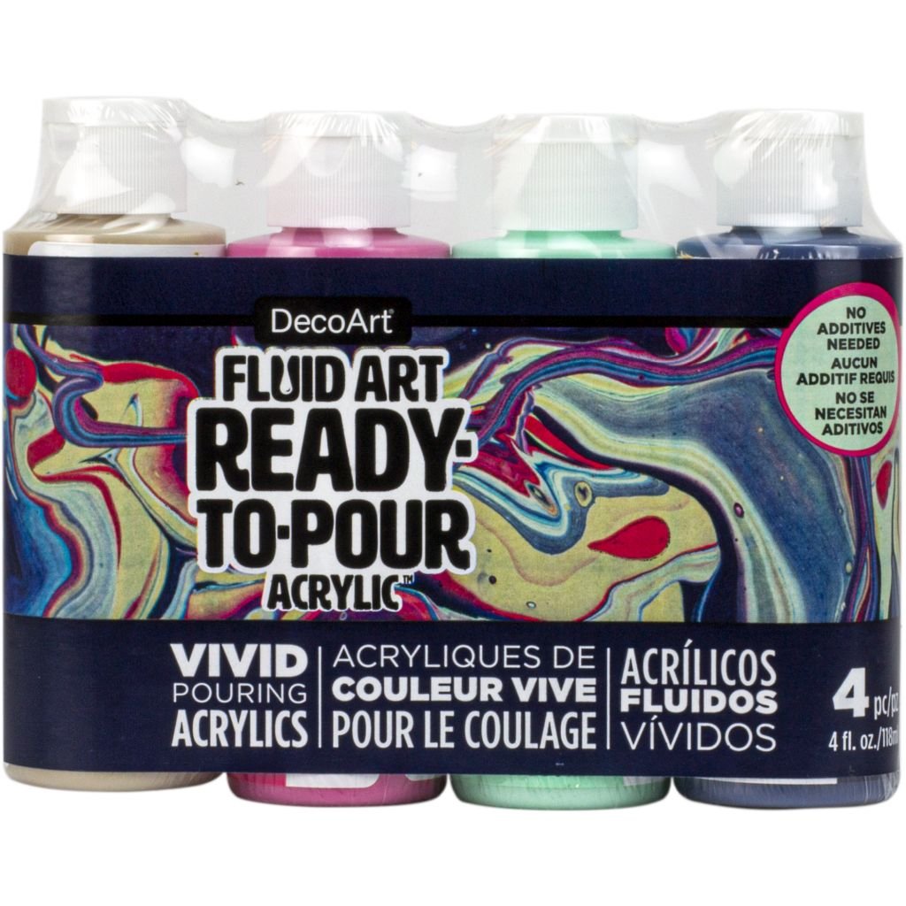 DecoArt FluidArt - Ready-to-Pour Acrylic Paint - Value Pack of 4 Colours x 118 ML - Carnival