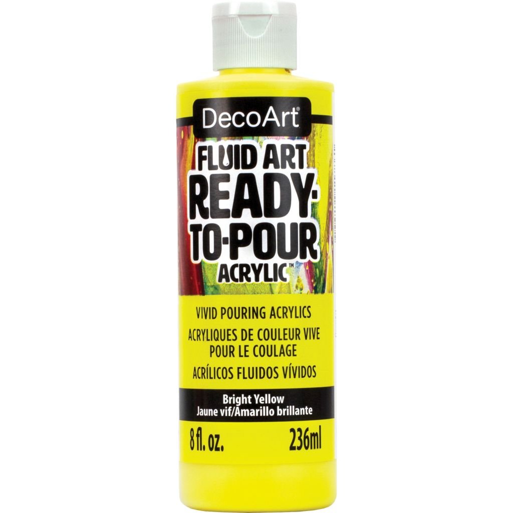 DecoArt FluidArt - Ready-to-Pour Acrylic Paint - 236 ML (8 Oz) Bottle - Bright Yellow (08)