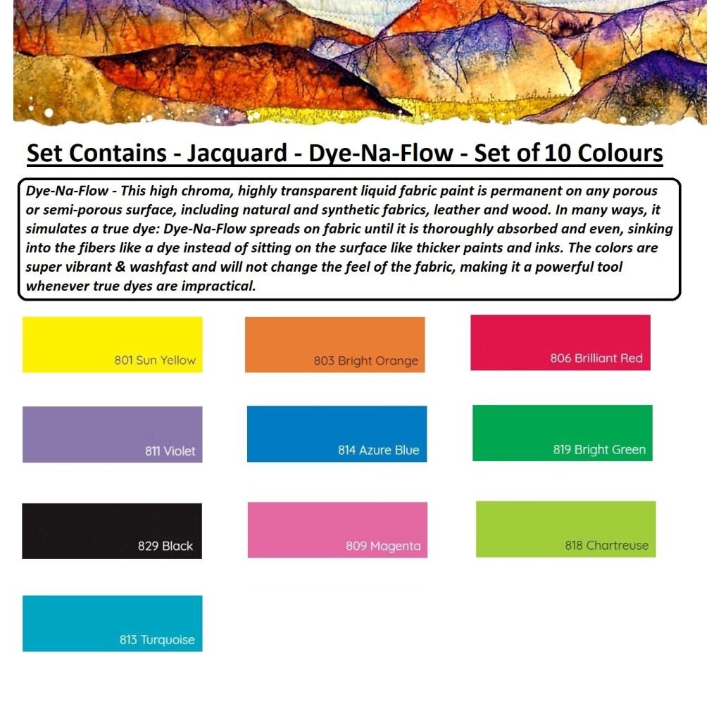 Jacquard - Dye-Na-Flow - Set of 10 Colours of 66.54 ML (2.25 Oz)