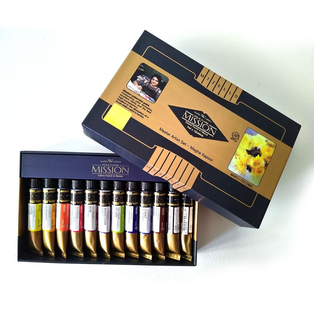 Mission Gold Professional Grade Extra-Fine Watercolour  - Master Art Set - Megha Kapoor Set of 12 Tubes x 7 ML