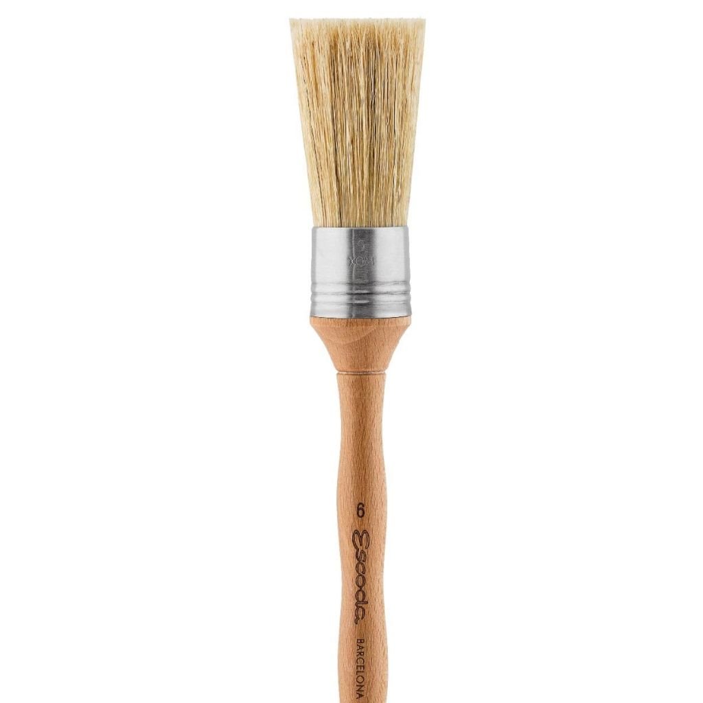 Escoda Natural Chungking Hog Bristle Brush - Series 7700 - Round Square Edge (Stencil) - Long Handle - Size: 4