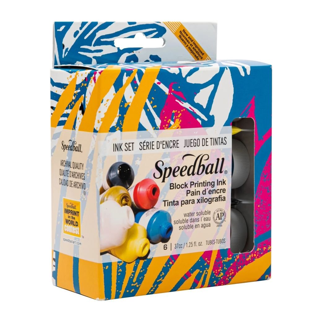 Speedball Water-Soluble Block Printing Ink - Starter Set of 6 Tubes x 37 ml